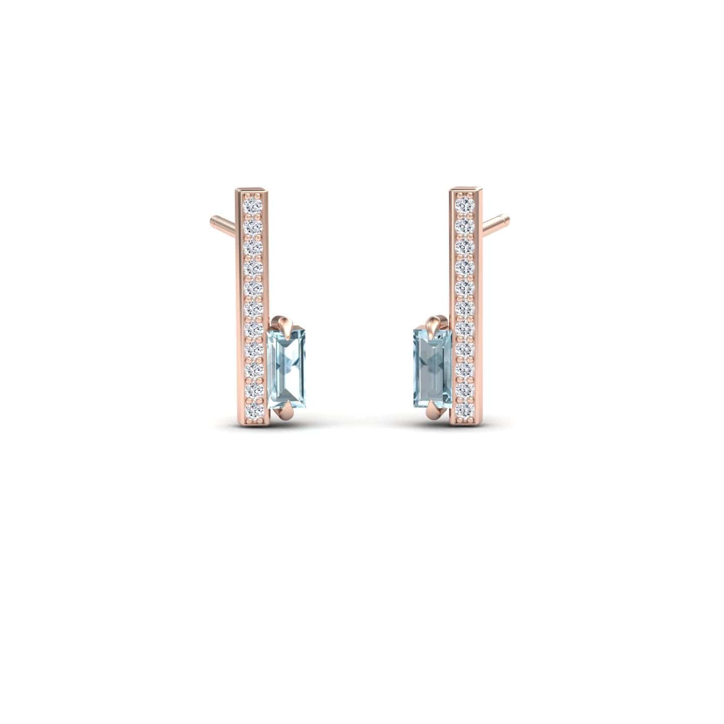 Aquamarine & Diamond Vertical Bar Stud Earrings - Fatima