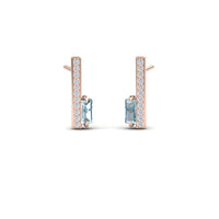 Aquamarine & Diamond Vertical Bar Stud Earrings - Fatima