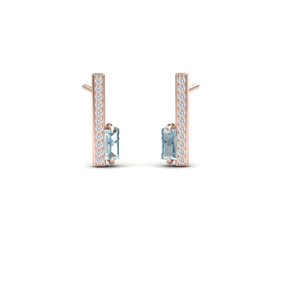 Aquamarine & Diamond Vertical Bar Stud Earrings