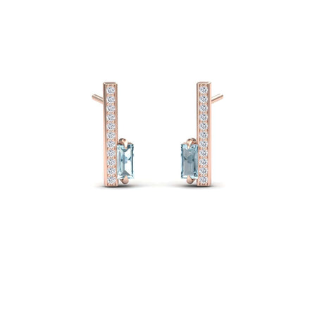 Aquamarine & Diamond Vertical Bar Stud Earrings - Fatima