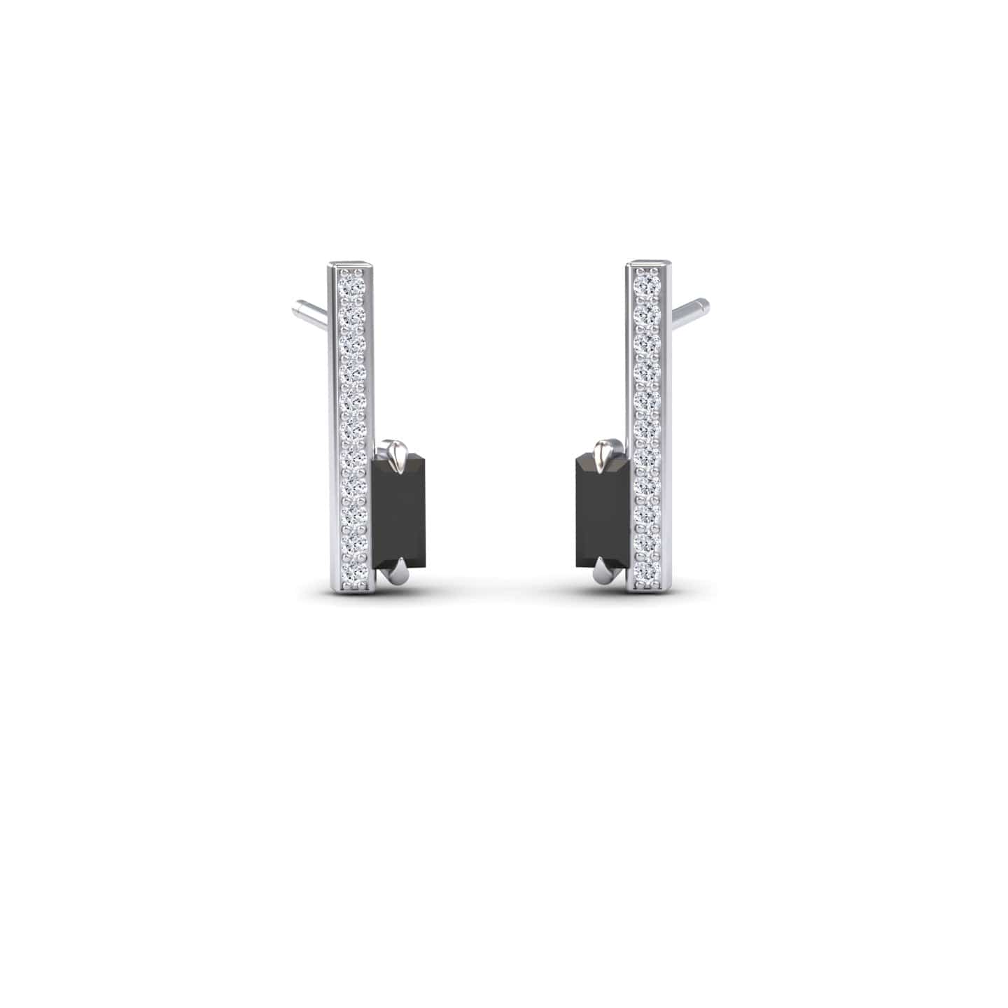 Black & White Diamond Vertical Bar Stud Earrings - Fatima