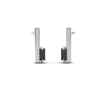 Black & White Diamond Vertical Bar Stud Earrings - Fatima