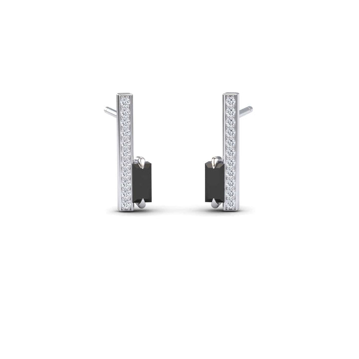 Black & White Diamond Vertical Bar Stud Earrings - Fatima