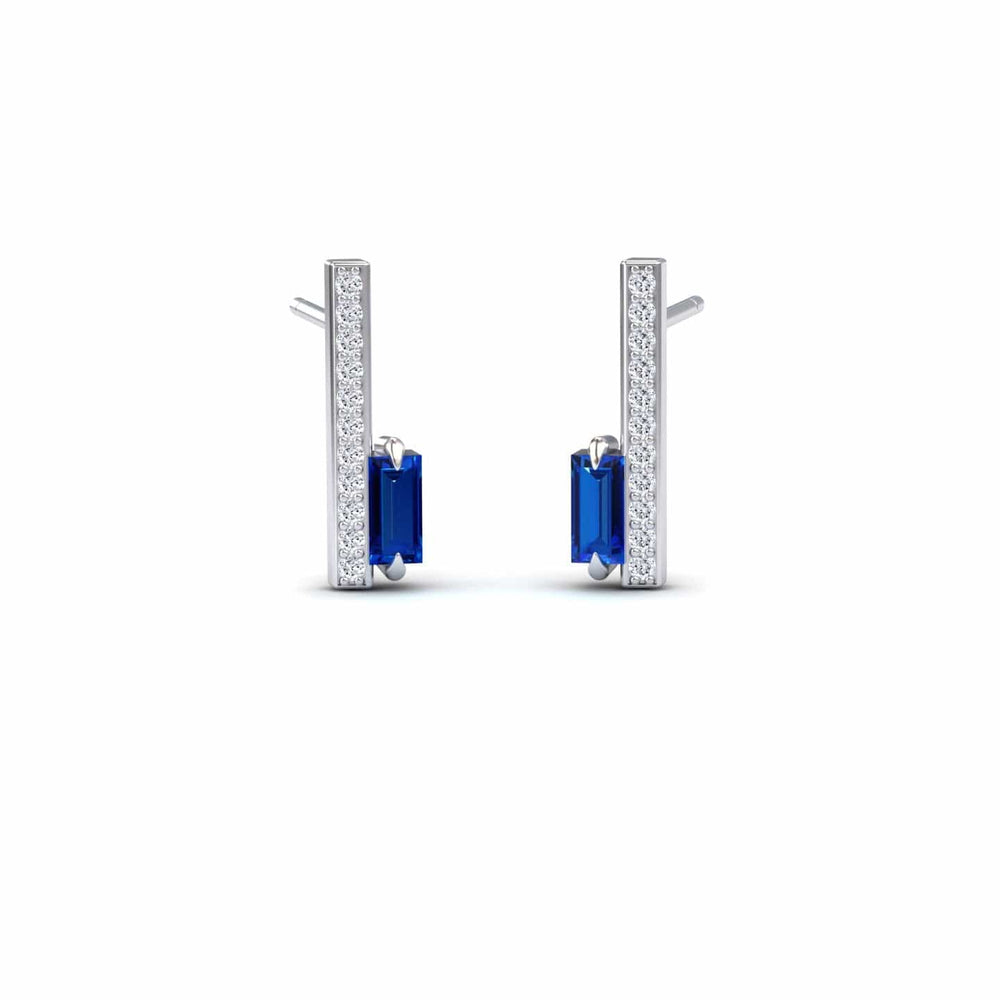 Blue Sapphire & Diamond Vertical Bar Stud Earrings - Fatima