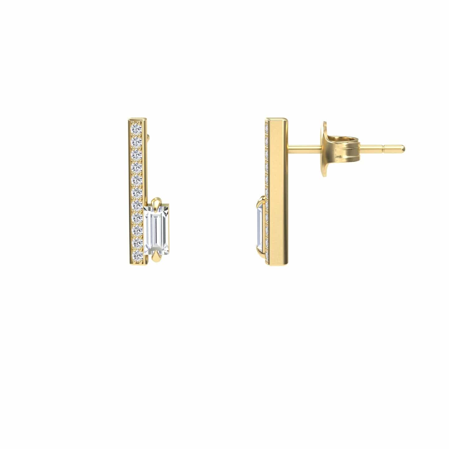 White Diamond Vertical Bar Stud Earrings - Fatima