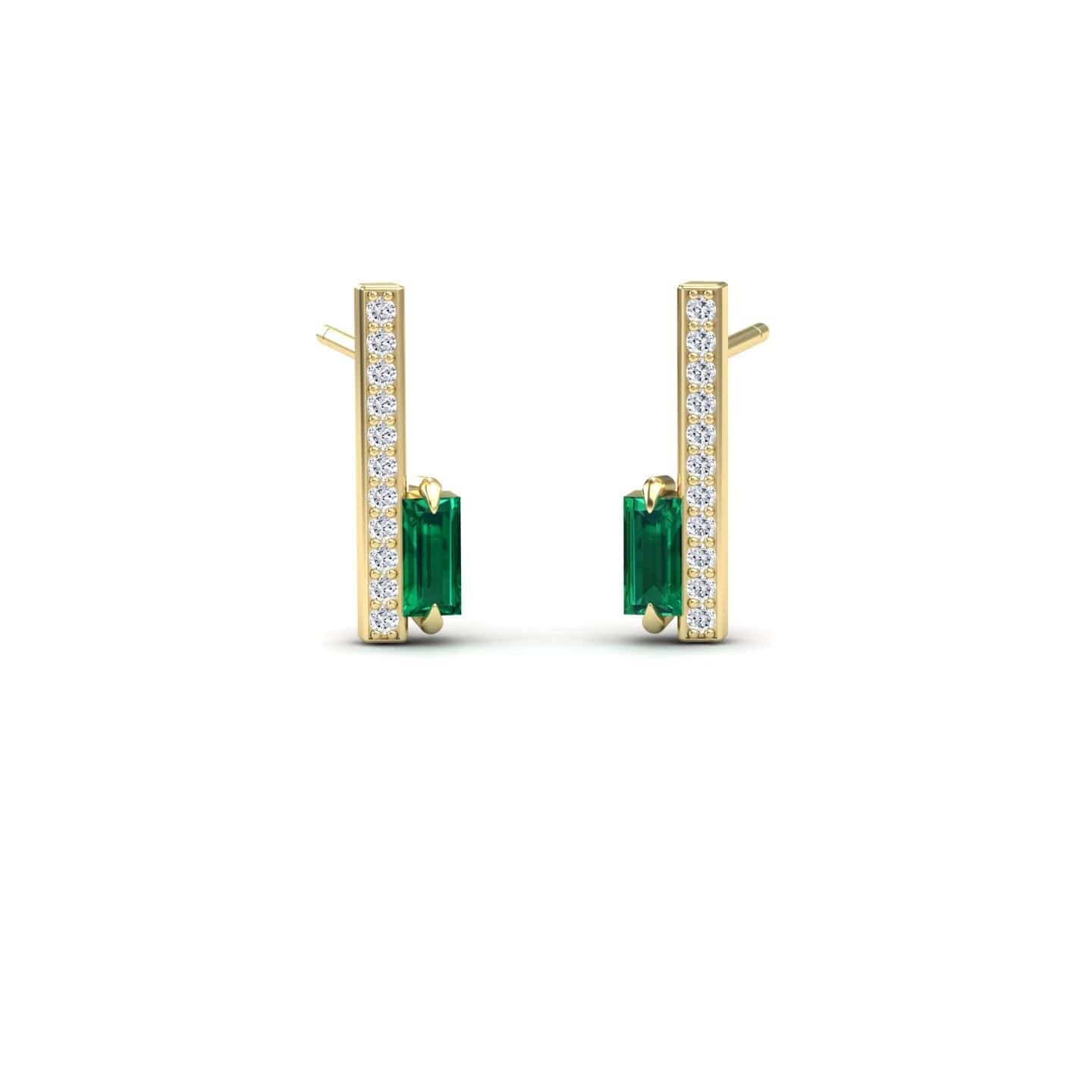 Emerald & Diamond Vertical Bar Stud Earrings - Fatima