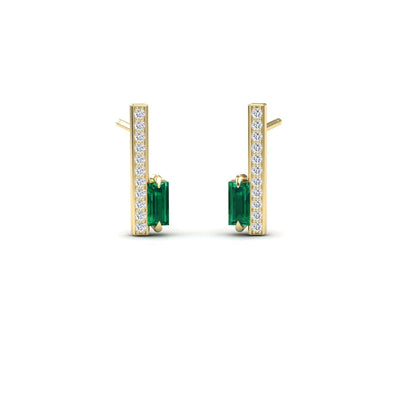 Emerald & Diamond Vertical Bar Stud Earrings