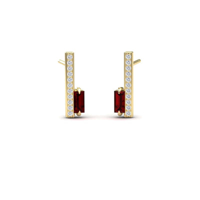 Garnet & Diamond Vertical Bar Stud Earrings