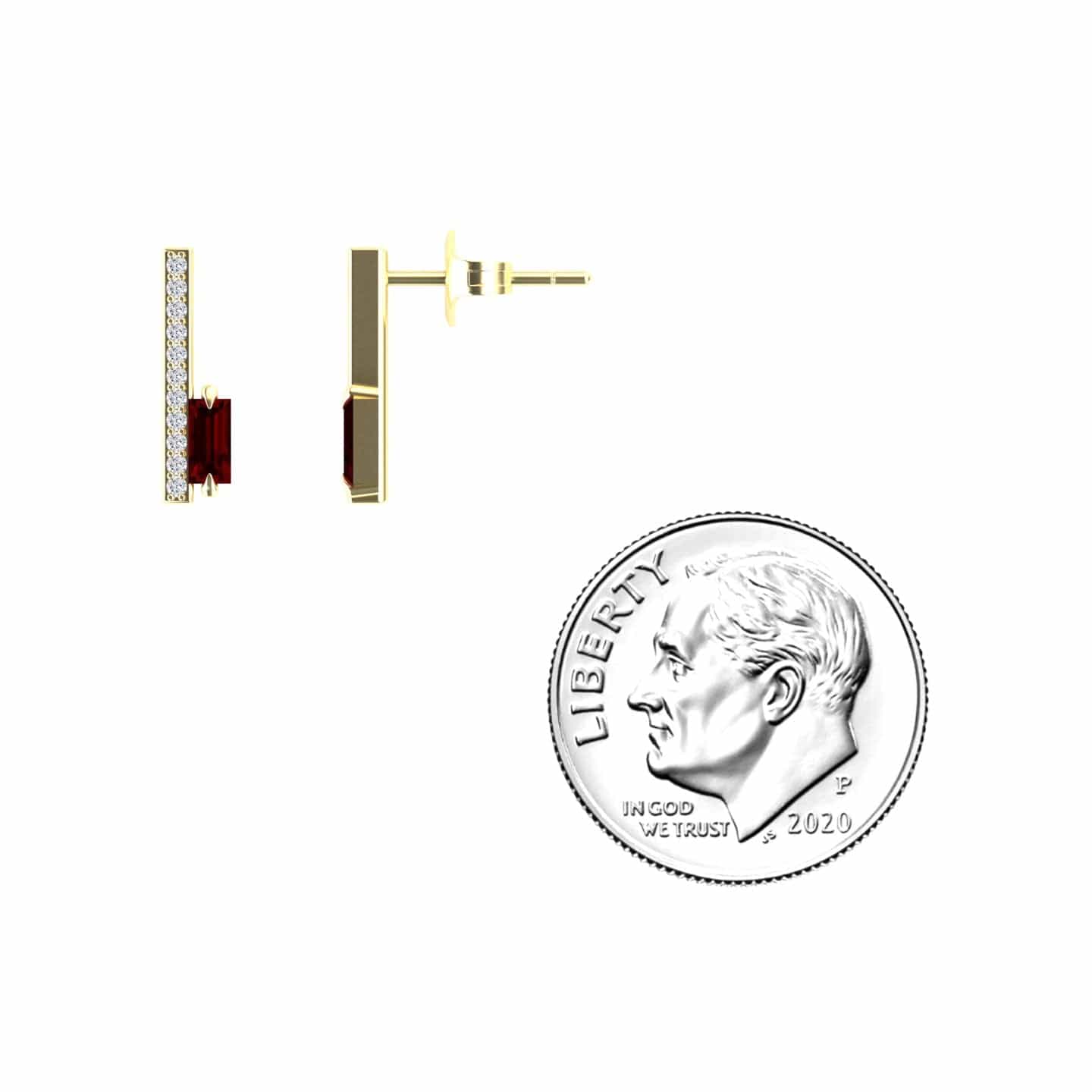 Garnet & Diamond Vertical Bar Stud Earrings - Fatima