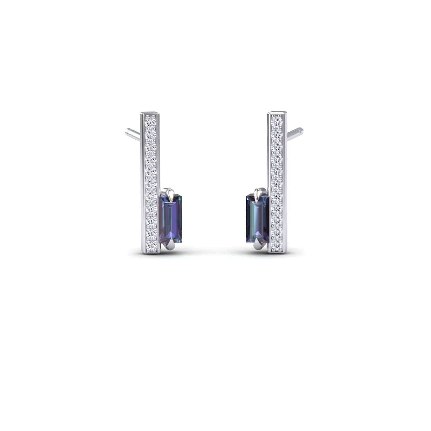 Lab Grown Alexendrite & Diamond Vertical Bar Stud Earrings - Fatima
