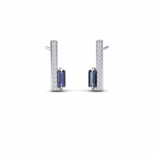 Lab Grown Alexendrite & Diamond Vertical Bar Stud Earrings - Fatima
