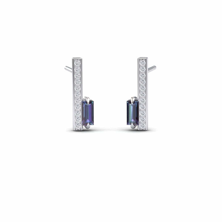 Lab Grown Alexendrite & Diamond Vertical Bar Stud Earrings - Fatima