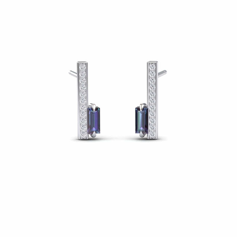 Lab Grown Alexendrite & Diamond Vertical Bar Stud Earrings - Fatima