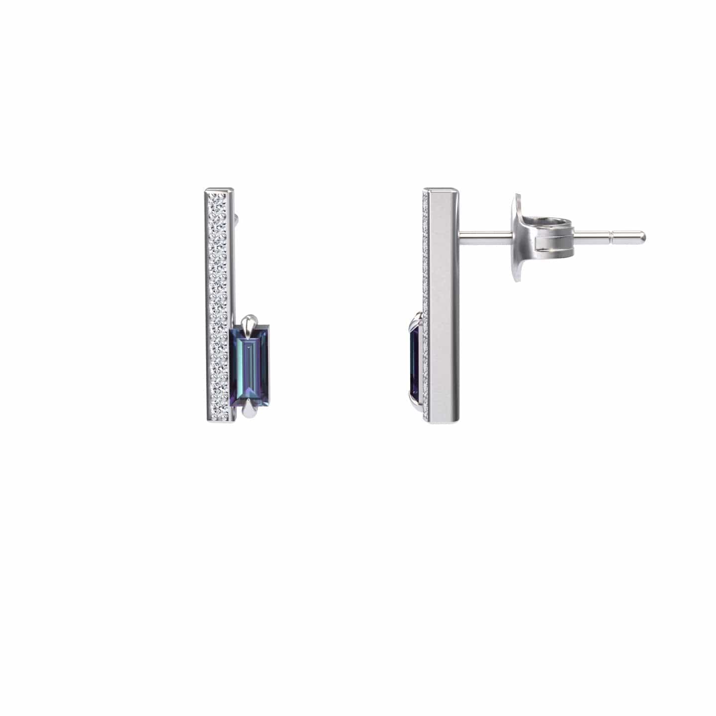 Lab Grown Alexendrite & Diamond Vertical Bar Stud Earrings - Fatima