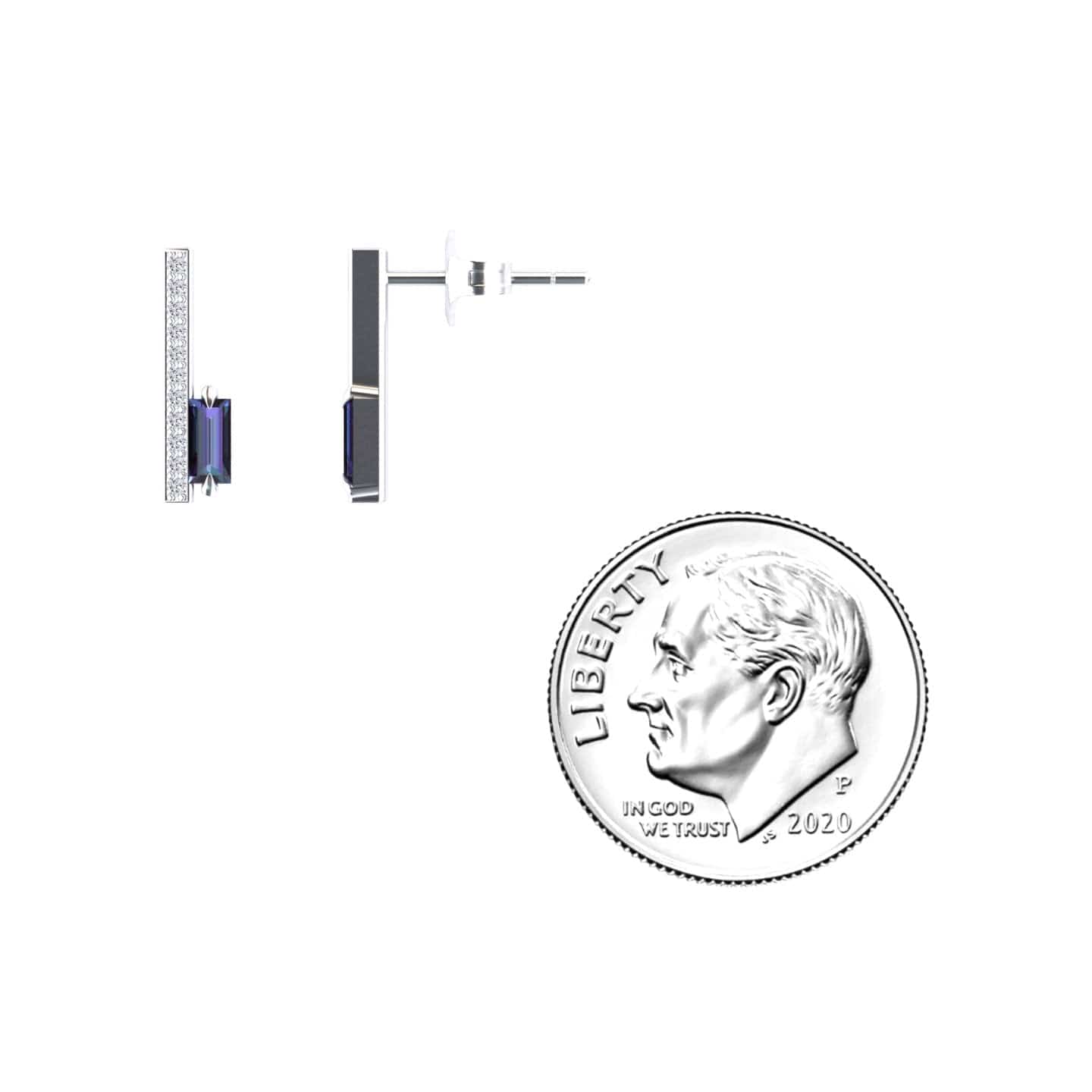 Lab Grown Alexendrite & Diamond Vertical Bar Stud Earrings - Fatima