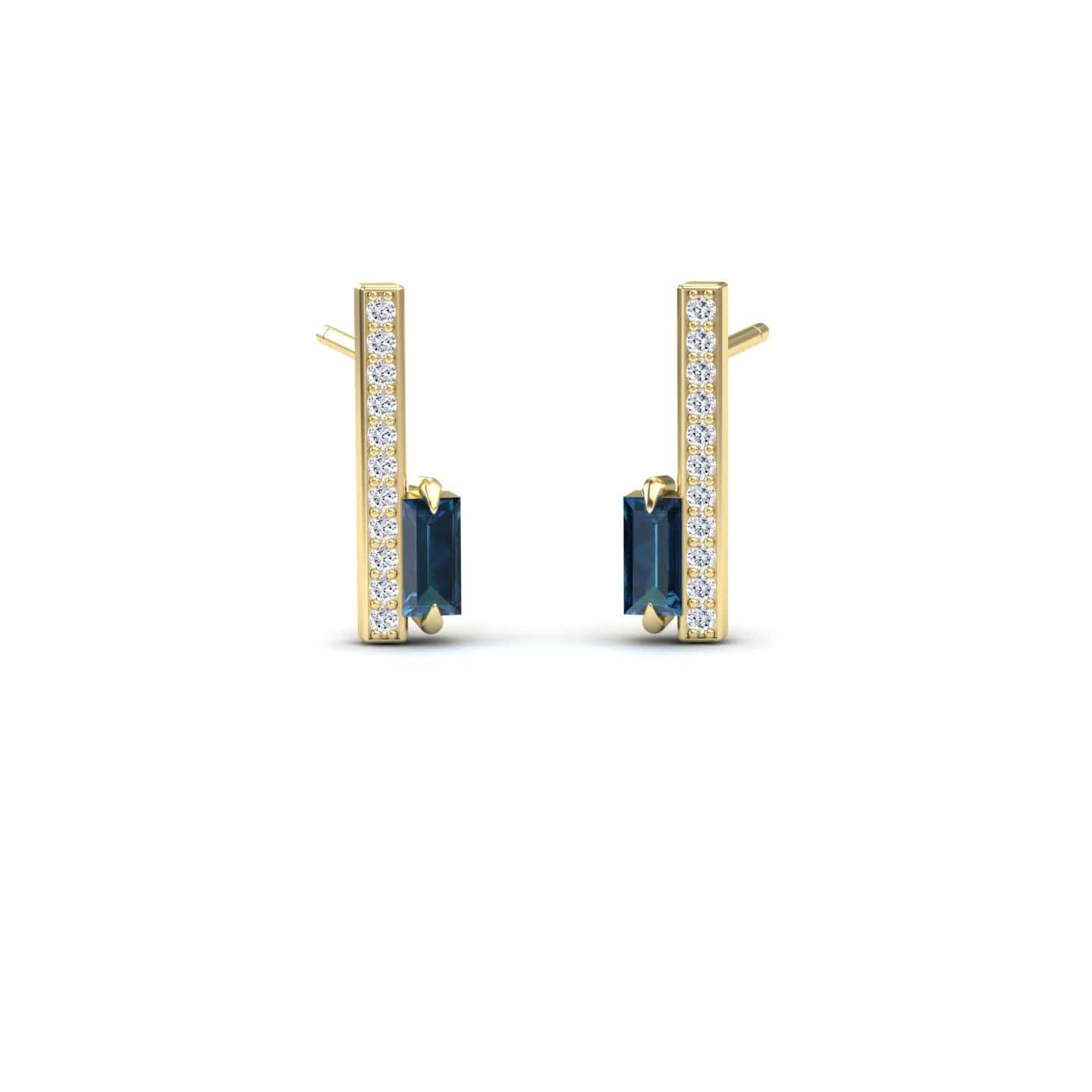 London Blue Topaz & Diamond Vertical Bar Stud Earrings - Fatima