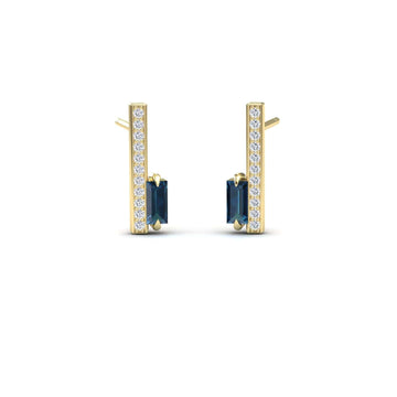 London Blue Topaz & Diamond Vertical Bar Stud Earrings - Fatima