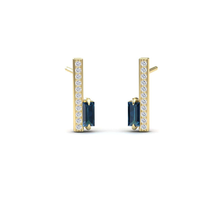 London Blue Topaz & Diamond Vertical Bar Stud Earrings - Fatima