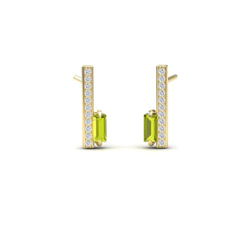 Peridot & Diamond Vertical Bar Stud Earrings - Fatima