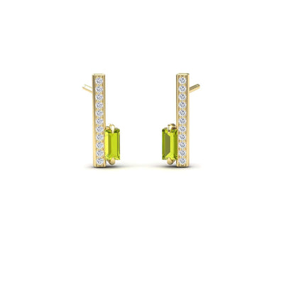 Peridot & Diamond Vertical Bar Stud Earrings