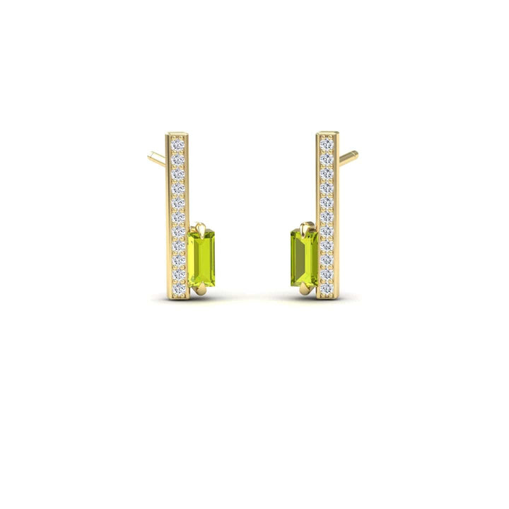 Peridot & Diamond Vertical Bar Stud Earrings - Fatima