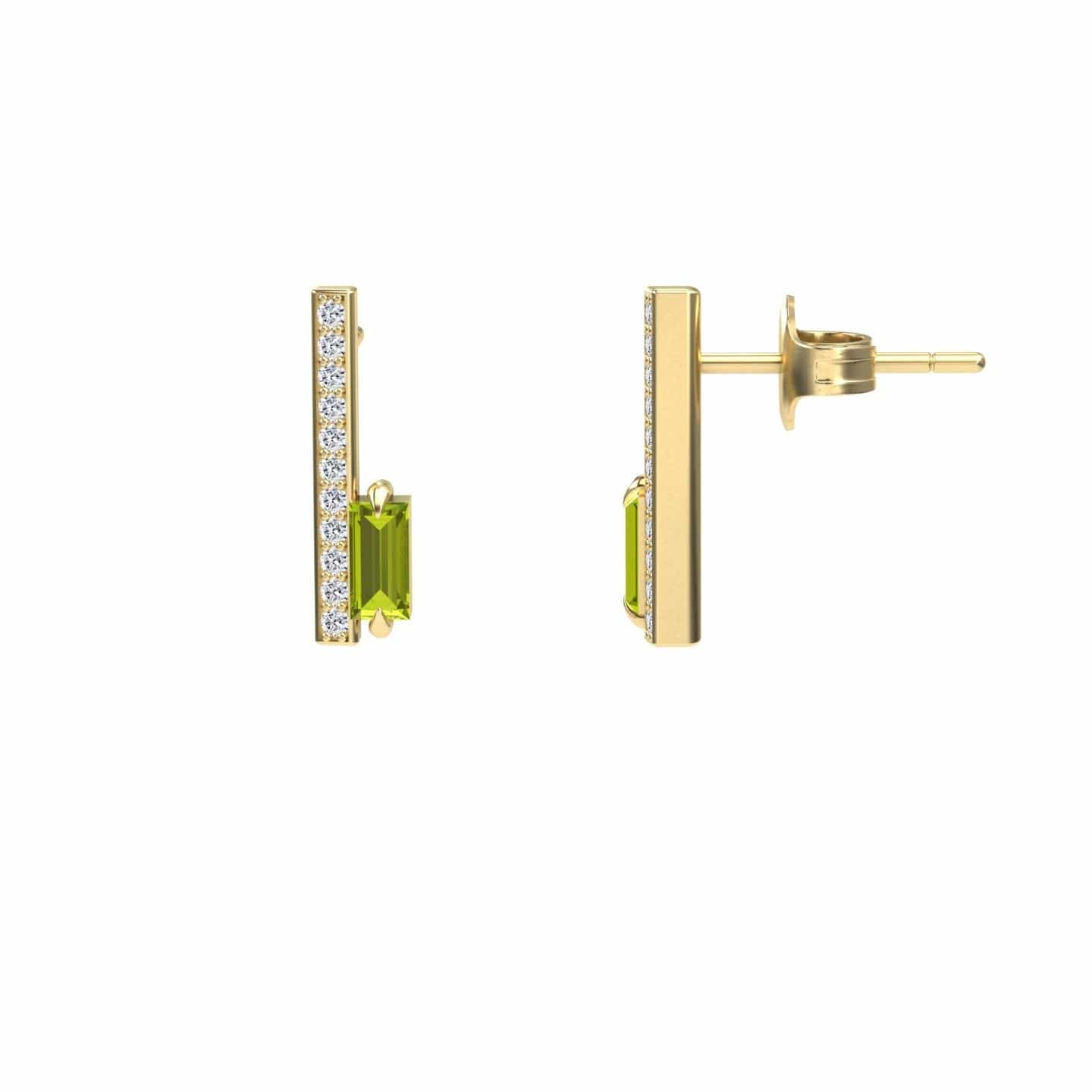 Peridot & Diamond Vertical Bar Stud Earrings - Fatima