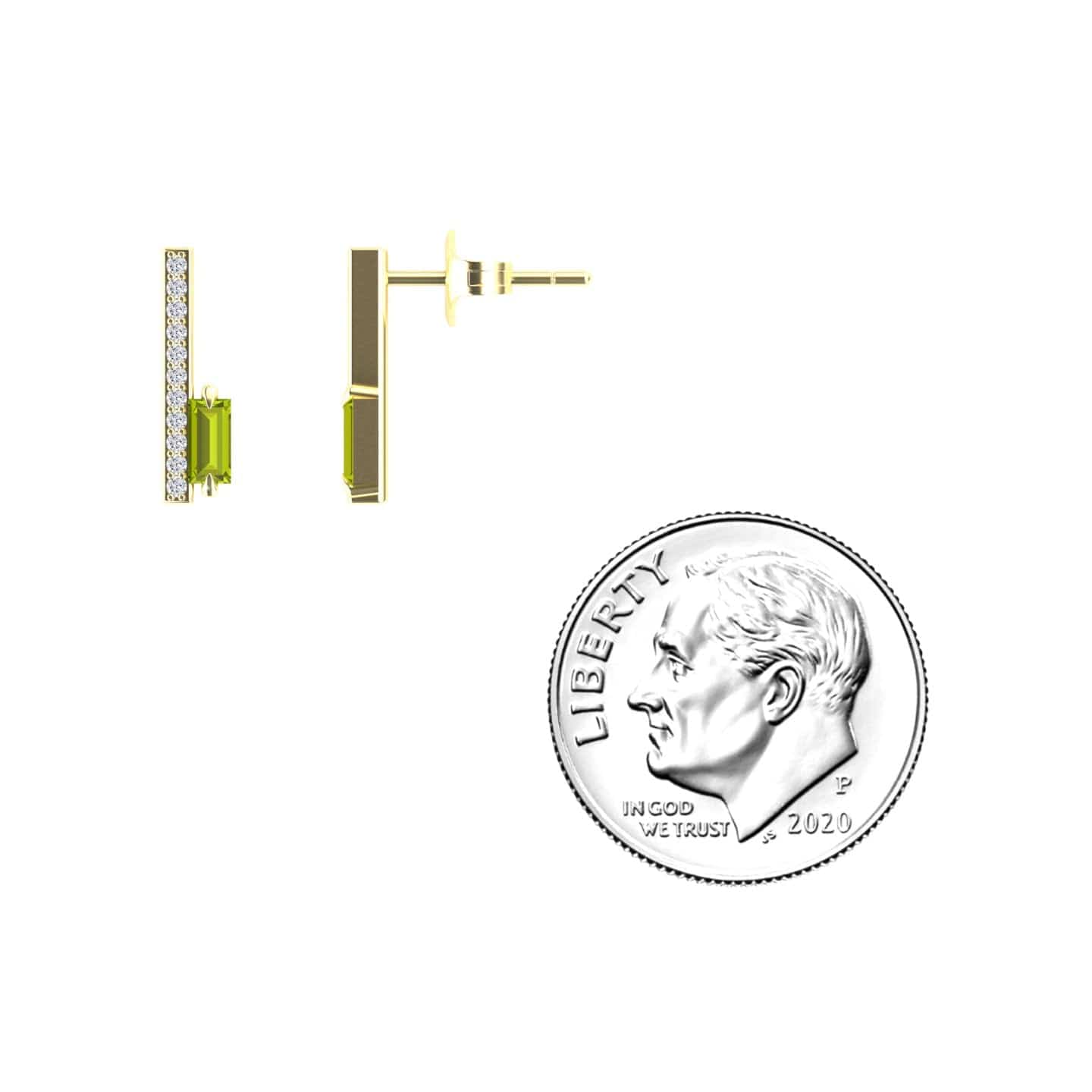 Peridot & Diamond Vertical Bar Stud Earrings - Fatima