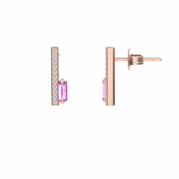 Pink Sapphire & Diamond Vertical Bar Stud Earrings - Fatima