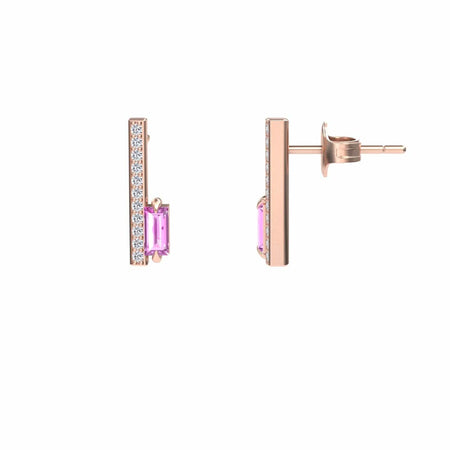Pink Sapphire & Diamond Vertical Bar Stud Earrings - Fatima