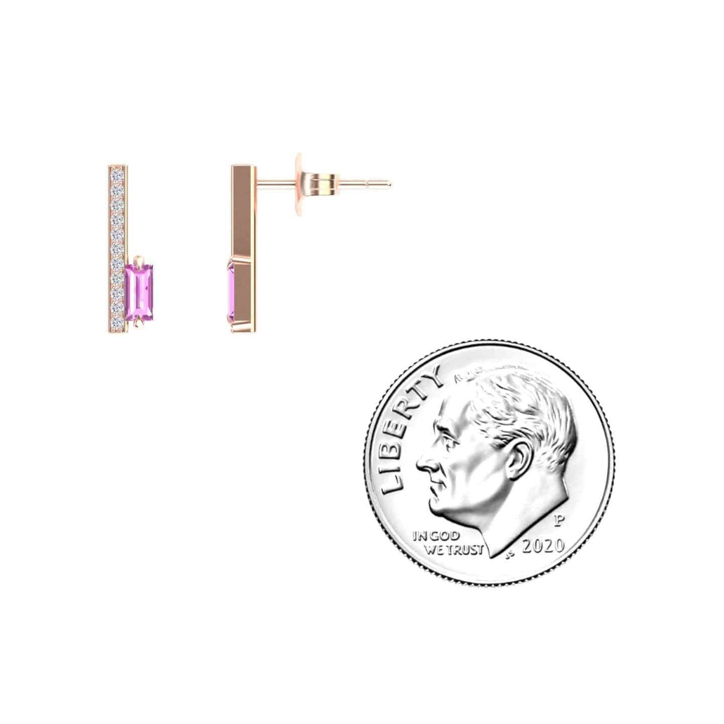 Pink Sapphire & Diamond Vertical Bar Stud Earrings - Fatima