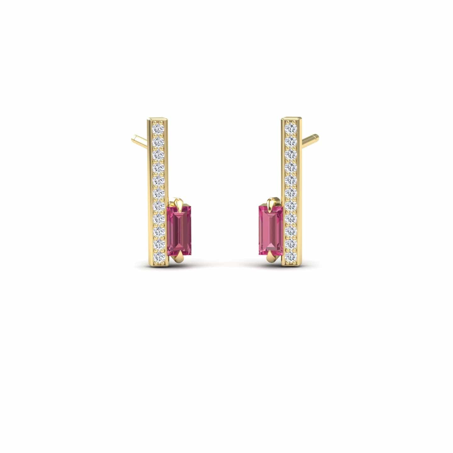 Pink Tourmaline & Diamond Vertical Bar Stud Earrings - Fatima