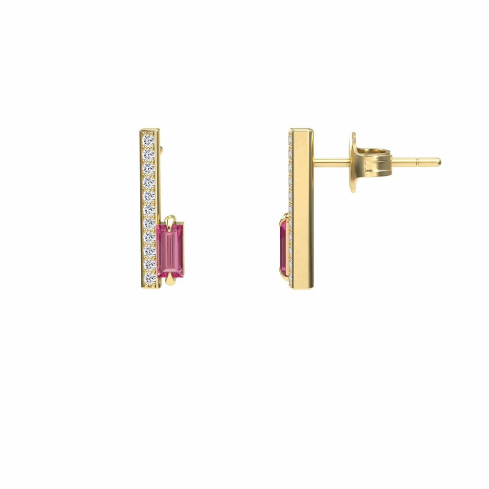 Pink Tourmaline & Diamond Vertical Bar Stud Earrings - Fatima