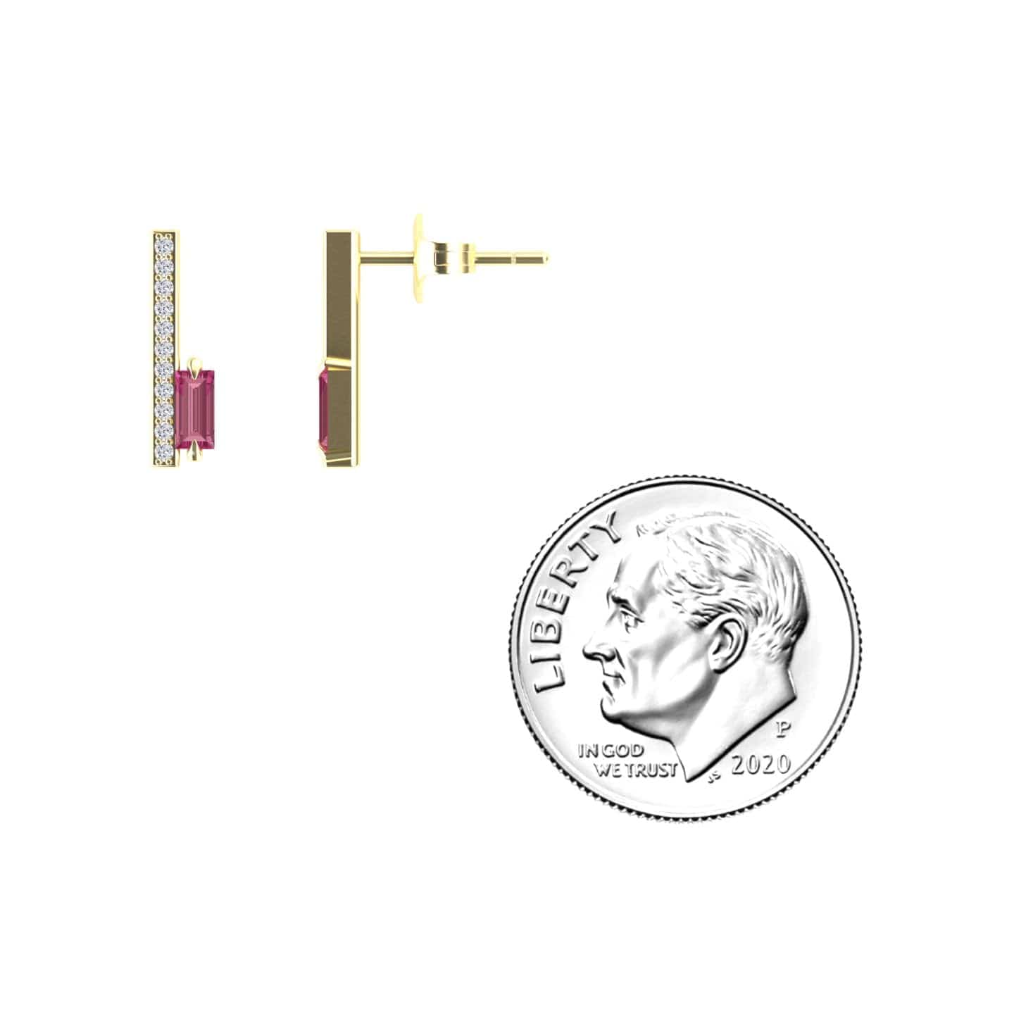 Pink Tourmaline & Diamond Vertical Bar Stud Earrings - Fatima
