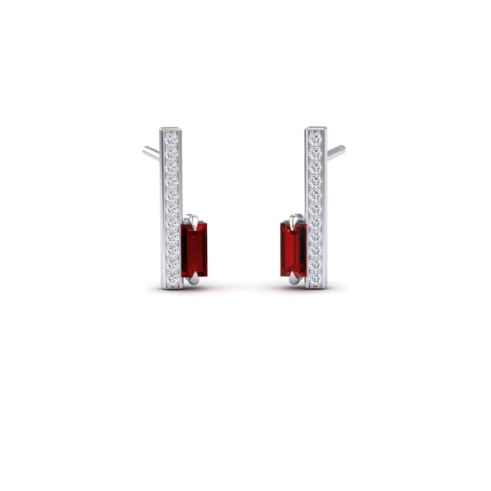 Ruby & Diamond Vertical Bar Stud Earrings - Fatima