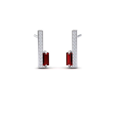 Ruby & Diamond Vertical Bar Stud Earrings