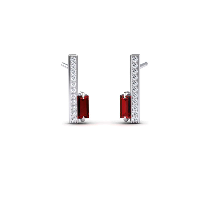 Ruby & Diamond Vertical Bar Stud Earrings - Fatima