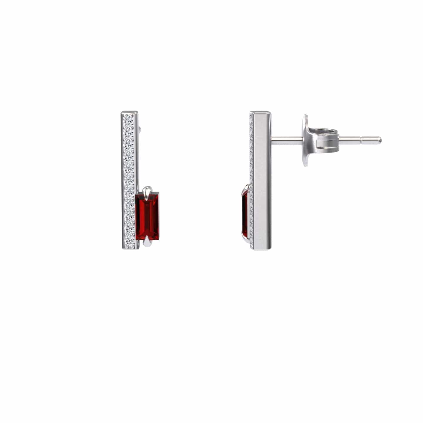 Ruby & Diamond Vertical Bar Stud Earrings - Fatima