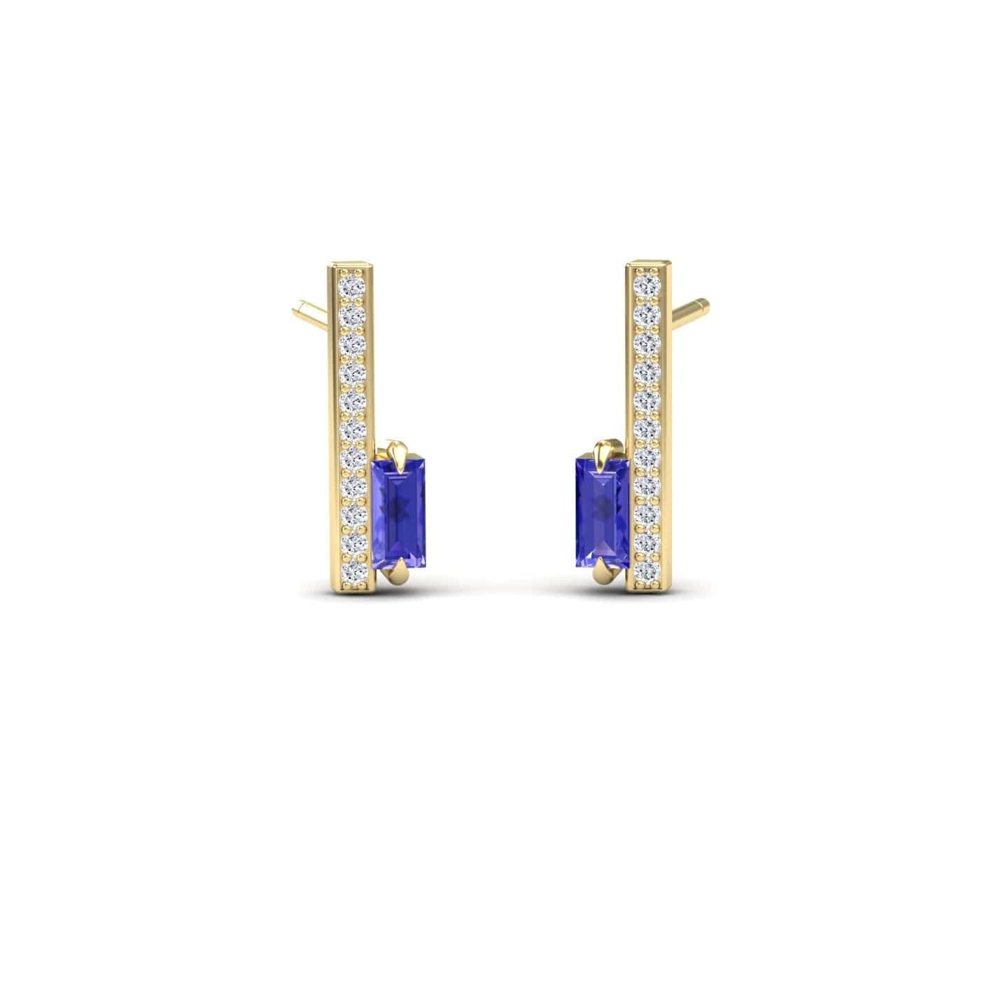 Tanzanite & Diamond Vertical Bar Stud Earrings - Fatima