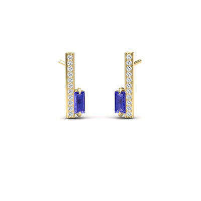 Tanzanite & Diamond Vertical Bar Stud Earrings
