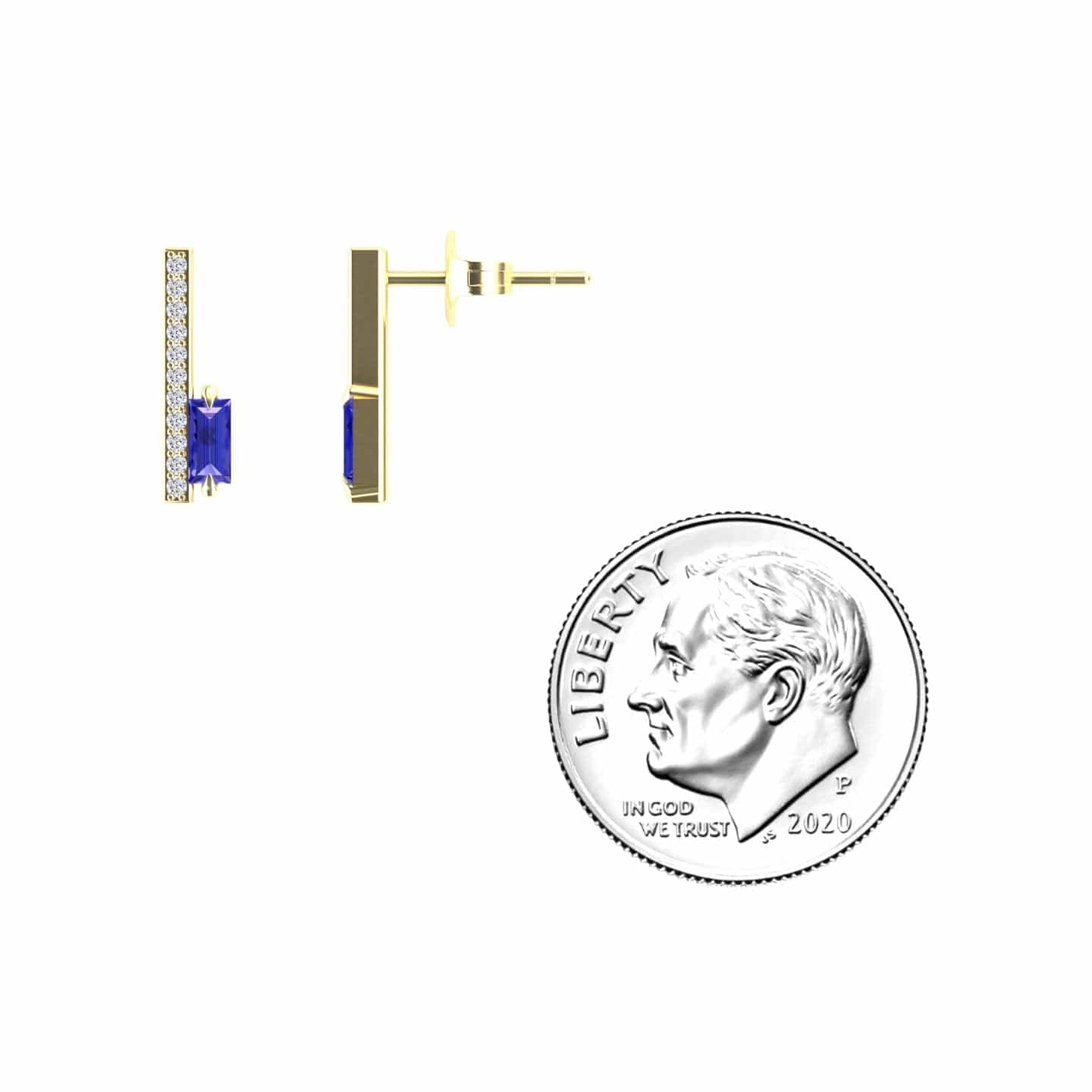 Tanzanite & Diamond Vertical Bar Stud Earrings - Fatima
