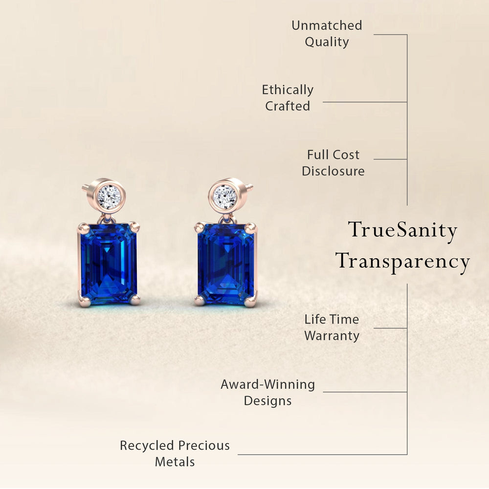 Lab Grown Blue Sapphire & White Diamond Drop Earrings - Gracia