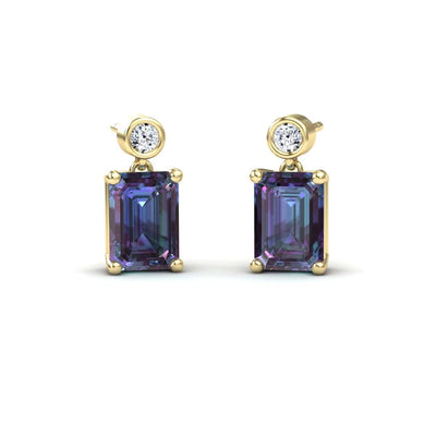Lab Grown Alexandrite & White Diamond Drop Earrings