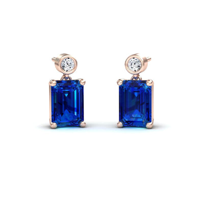 Lab Grown Blue Sapphire & White Diamond Drop Earrings