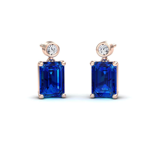 Lab Grown Blue Sapphire & White Diamond Drop Earrings - Gracia