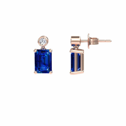 Lab Grown Blue Sapphire & White Diamond Drop Earrings - Gracia