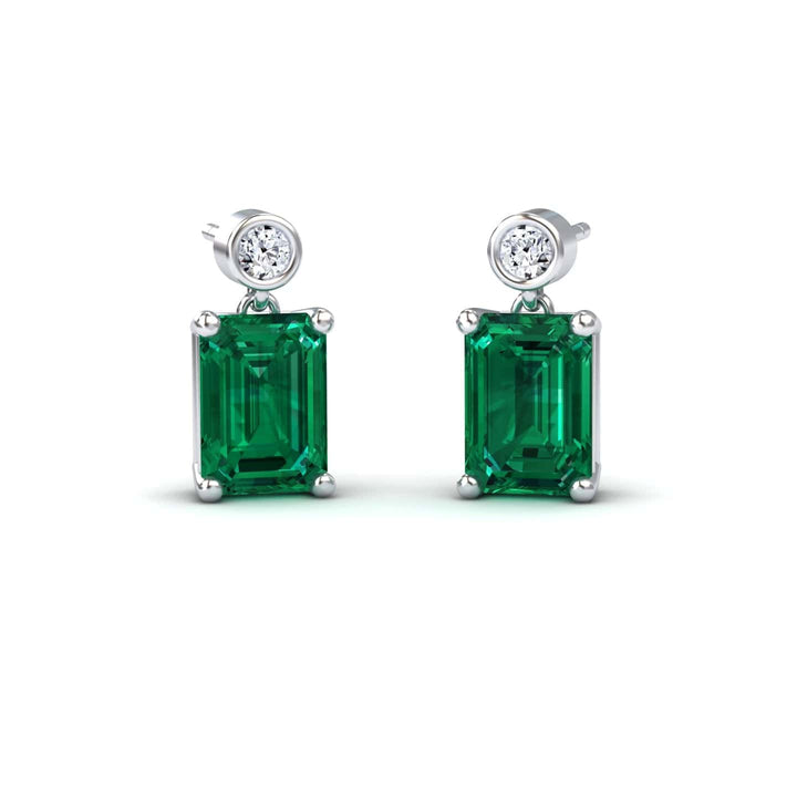 Lab Grown Emerald & White Diamond Drop Earrings - Gracia