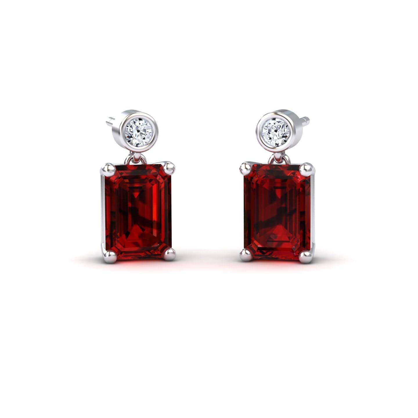 Lab Grown Ruby & White Diamond Drop Earrings - Gracia