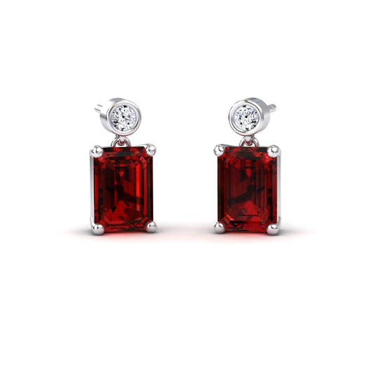 Lab Grown Ruby & White Diamond Drop Earrings - Gracia