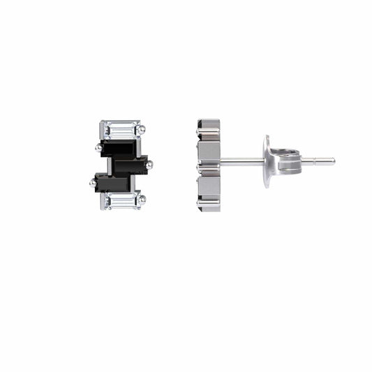 Black & White Diamond Fashion Stud Earrings - Hema