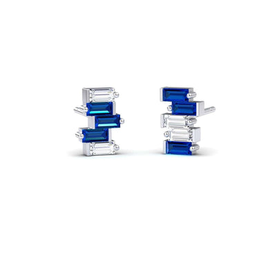 Blue Sapphire & Diamond Fashion Stud Earrings